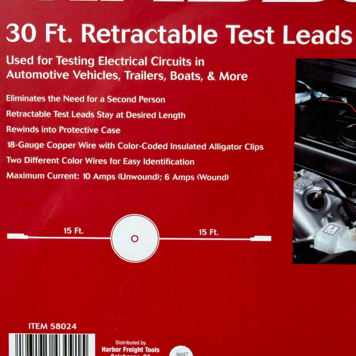 MADDOX 30ft Retractable Test Leads: Used for Testing Electrical Circuits 58024