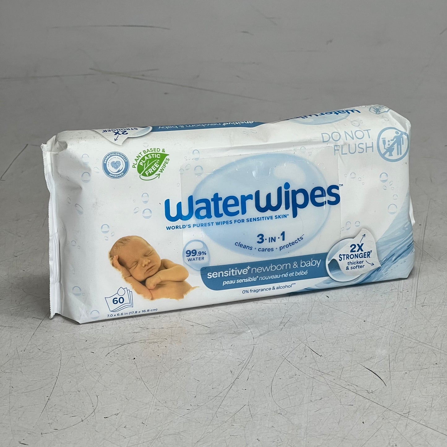 WATERWIPES (4 Pack of 60 Wipes) Sensitive+ Newborn & Baby Wipes, 3-in-1 Cleans Sz 7" x 6.6", White BB 01/26