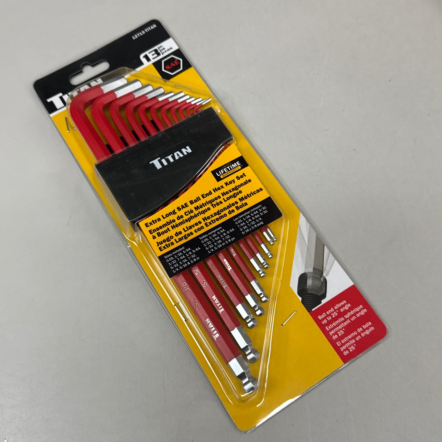TITAN (13 Pieces) Extra Long SAE Ball End Hex Key Set 0.05-3/8" Red 12713