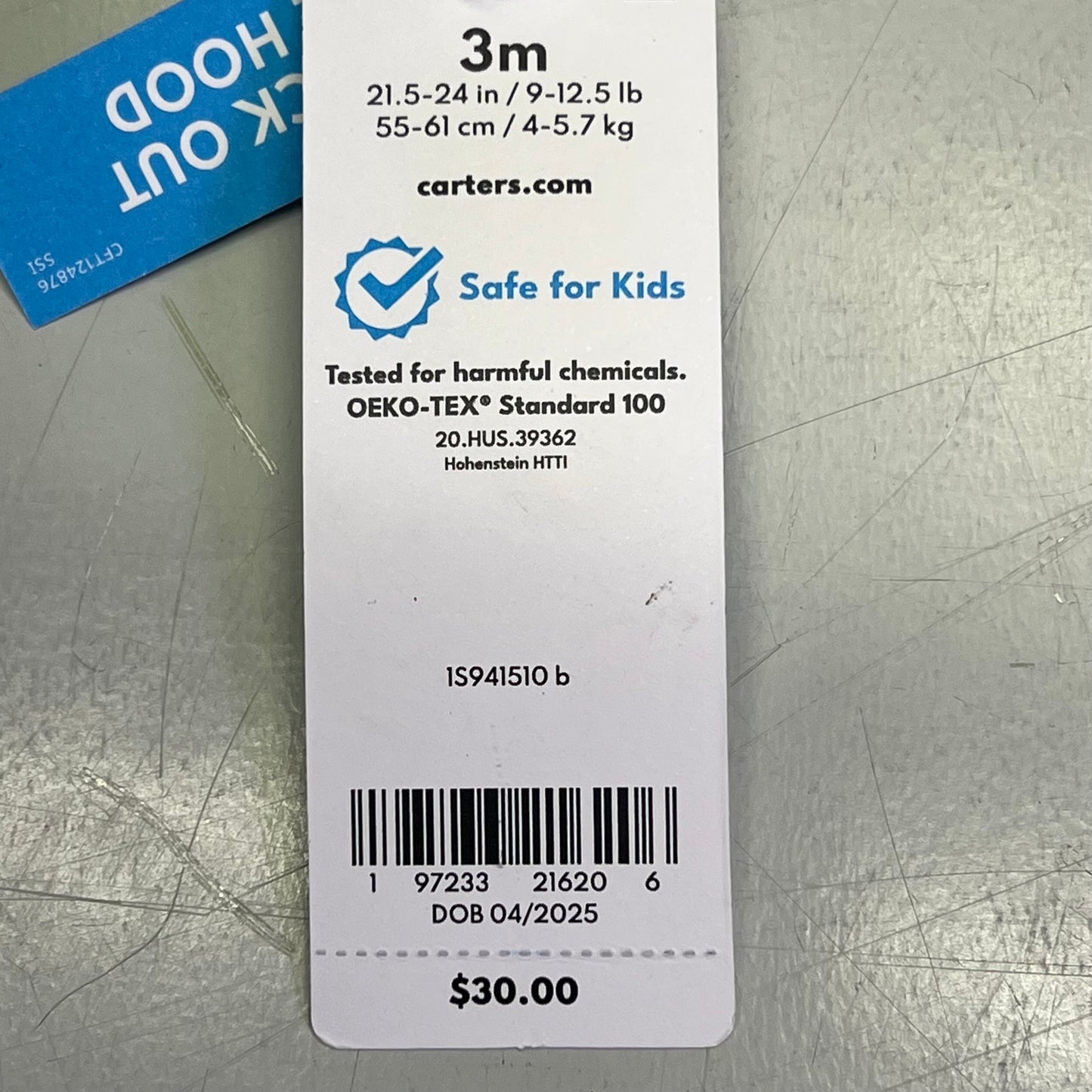 CARTERS Hooded Button Up Waffle Knit Cardigan Boy's Sz 3M Navy Blue IS941510