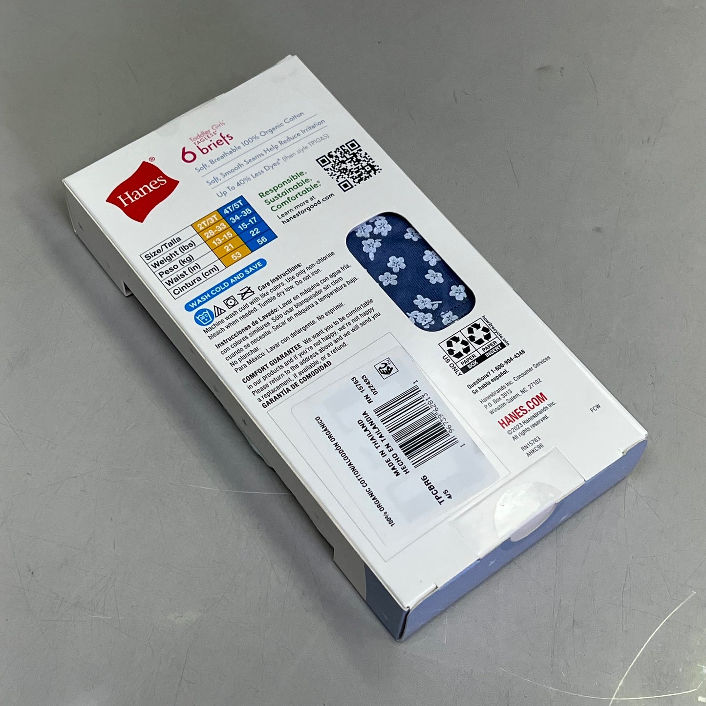 HANES (2 PACK, 6 BREIFS EACH) 100% Organic Cotton Pure Comfort Girls 4T/5T TP10AS