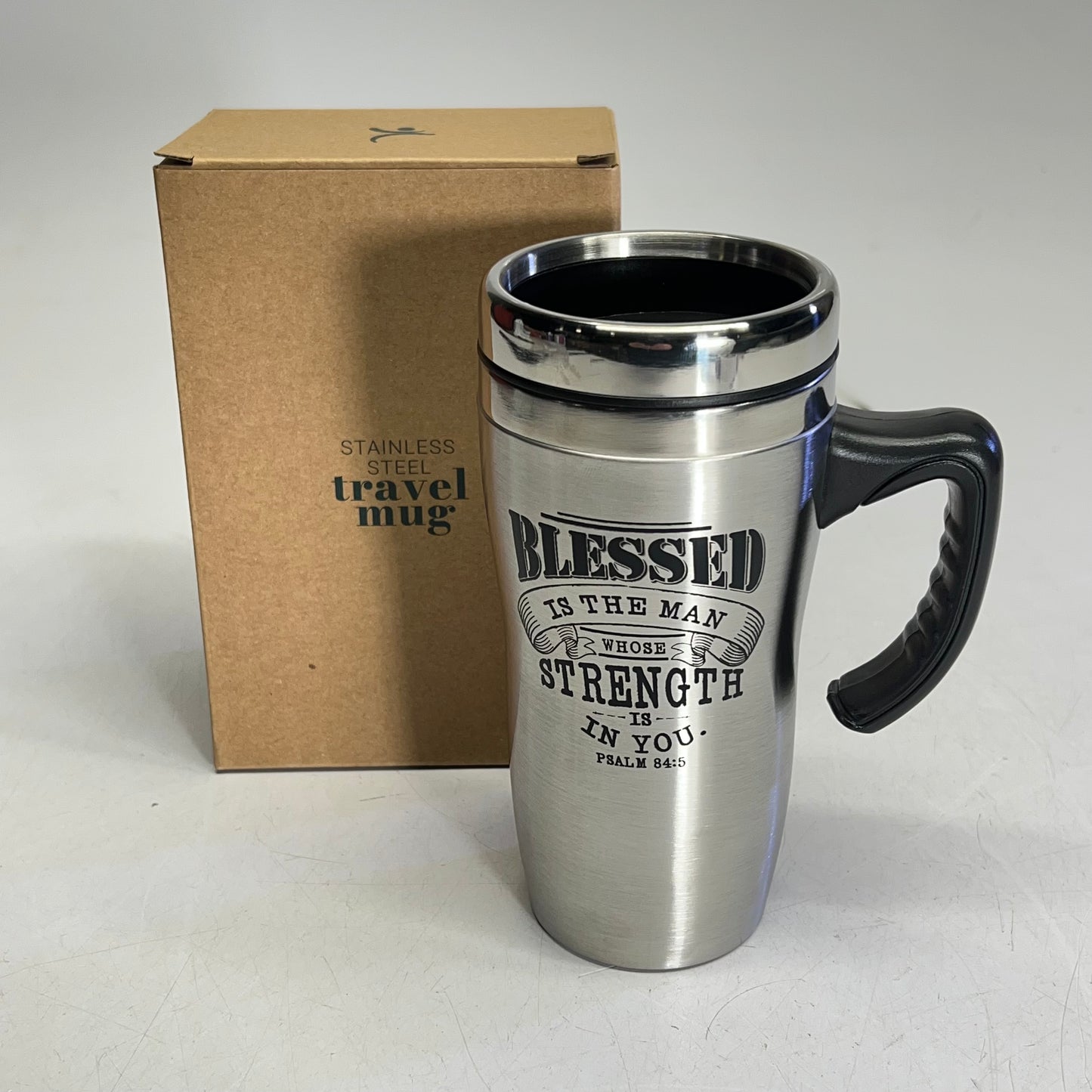 CHRISTIAN ART GIFTS Stainless Steel Travel Mug W/ Handle 16 Fl Oz Silver SMUG170