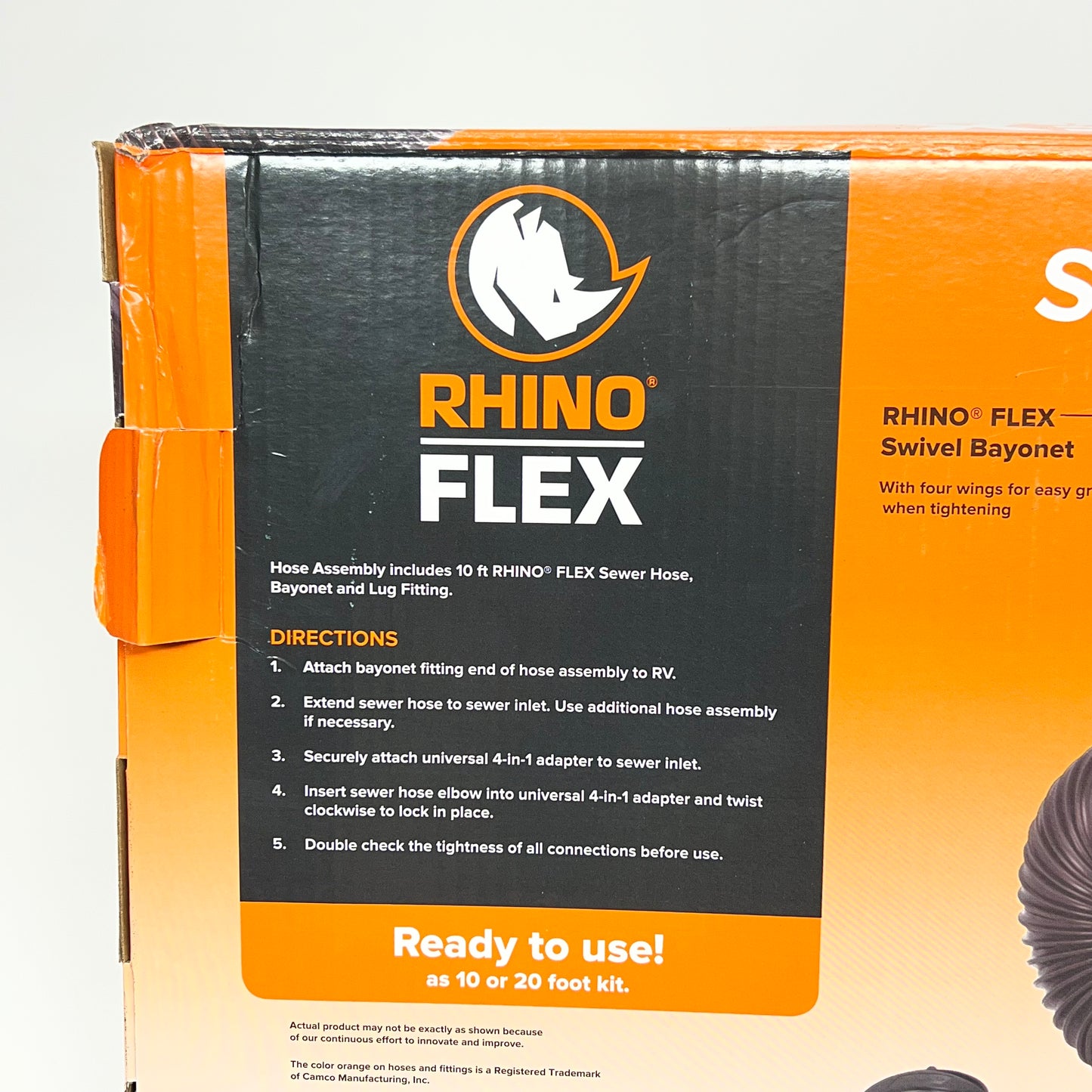 CAMCO Rhino Flex Rv Sewer Hose Kit 360 Degree Swivel Fittings 20' Black 39741