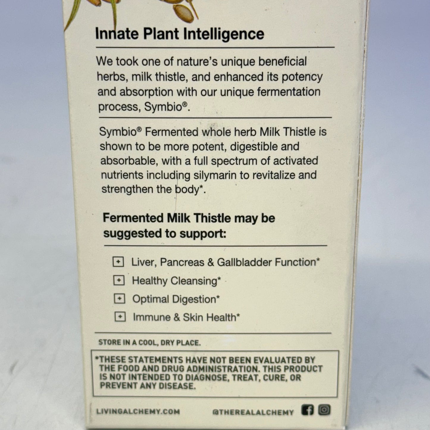 LIVING ALCHEMY Milk Thistle Liver Support BB 08/27 - 60 Vegan Capsules