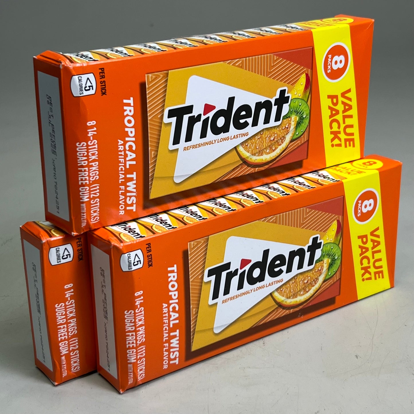 ZA@ TRIDENT (3 PACK, 112 Sticks Each) Tropical Twist 1.9g BB 07/25 (New) I