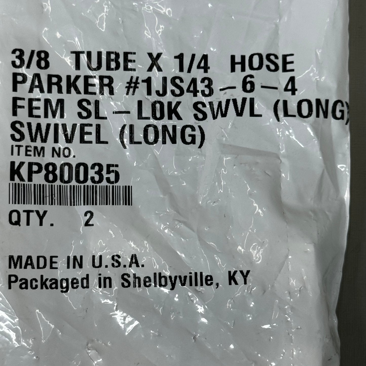 PARKER (2 PACK) Hydraulic Hose 1JS43-6-4 Female Swivel 3/8" x 1/4" Steel KP80035