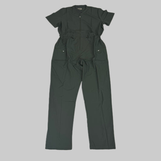 GREEN TOWN 4 Flex Scrubs Jumpsuit Cinch In Waist Women's Sz S Olive GFX-023AST
