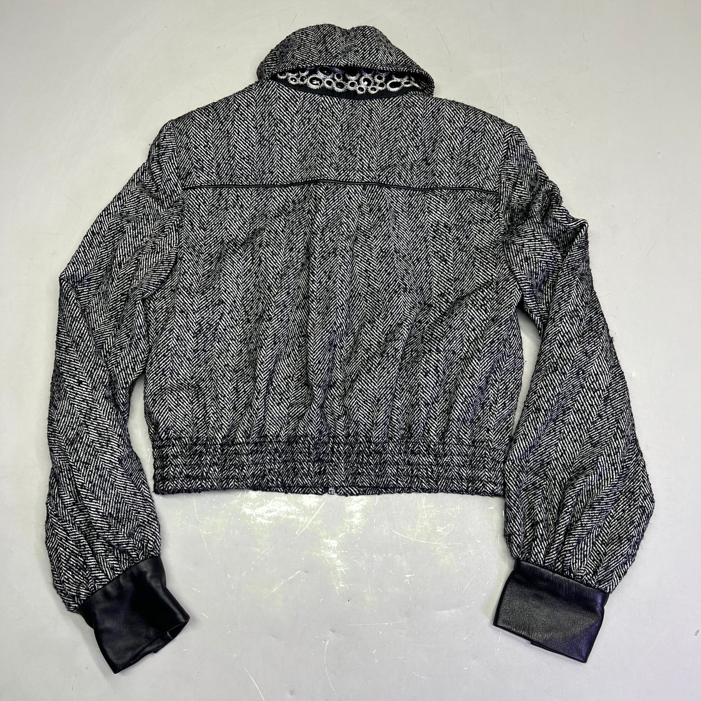 BEBE Under Collar Bling Cropped Wool Sweater Leather Trim Women's Sz S Black