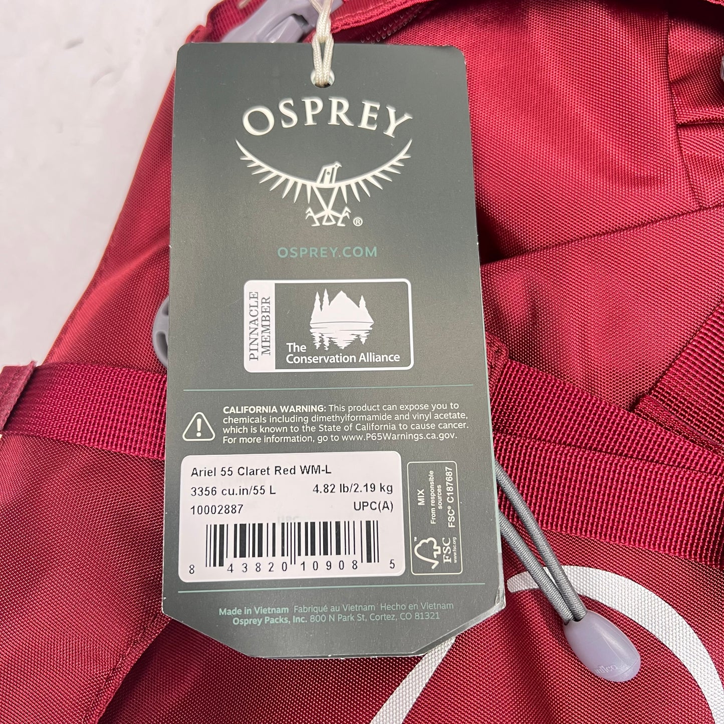 OSPREY Ariel 55L Pack Custom Fit Women's Sz L Torso Adjust Claret Red 10002887