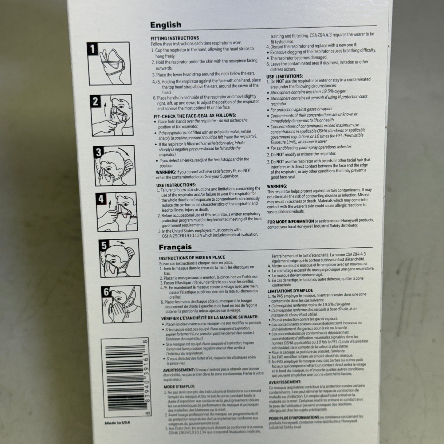 ZA@ HONEYWELL (2 BOXES, 40 Total Masks) N95 Respirator Mask NIOSH Appr. USA White DC300N95