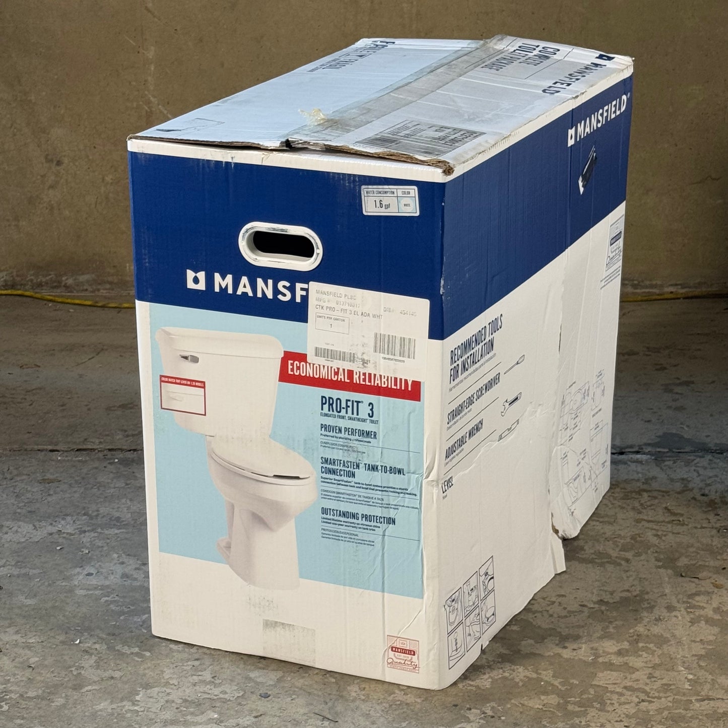 MANSFIELD Elongated Toilet Kit Sz 31 1/4” H x 19 3/4” W x 29 3/4” L 013710017