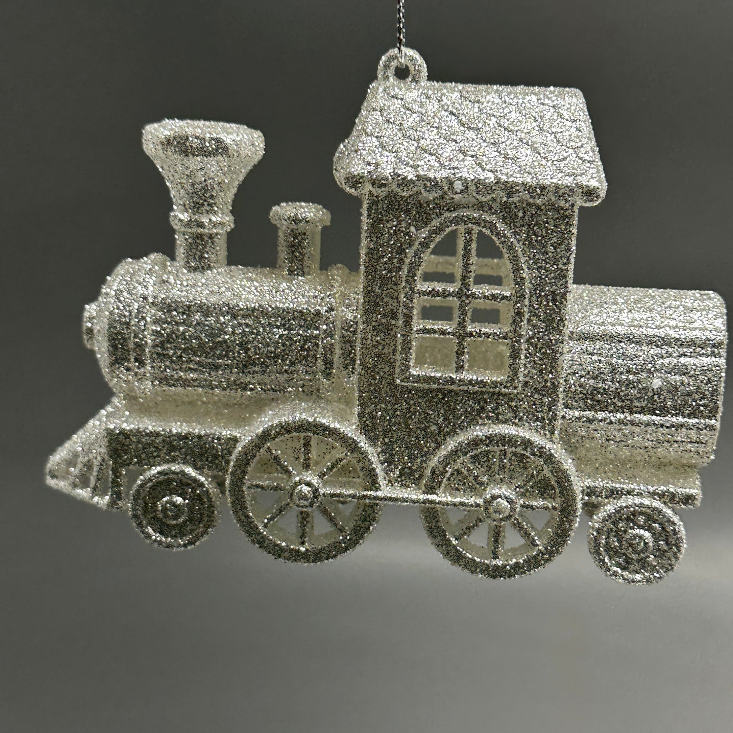 KURT S. ADLER Train Christmas Ornament Silver Glitter 3.4“ T3628