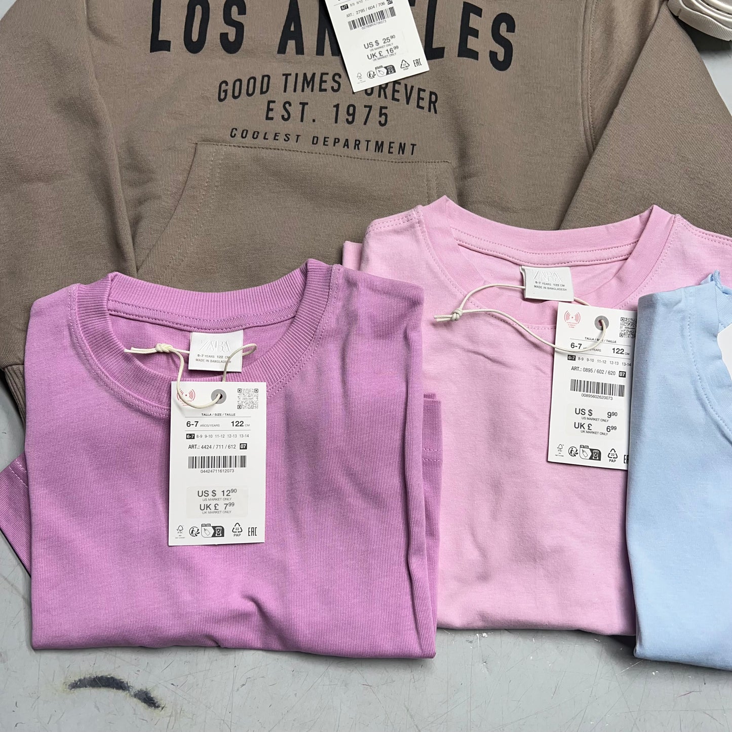 ZA@ ZARA Lot of Pullover Hoodie & Crewneck Tee Shirts W/ Shoes Girl's Sz 6/7 Multicolor