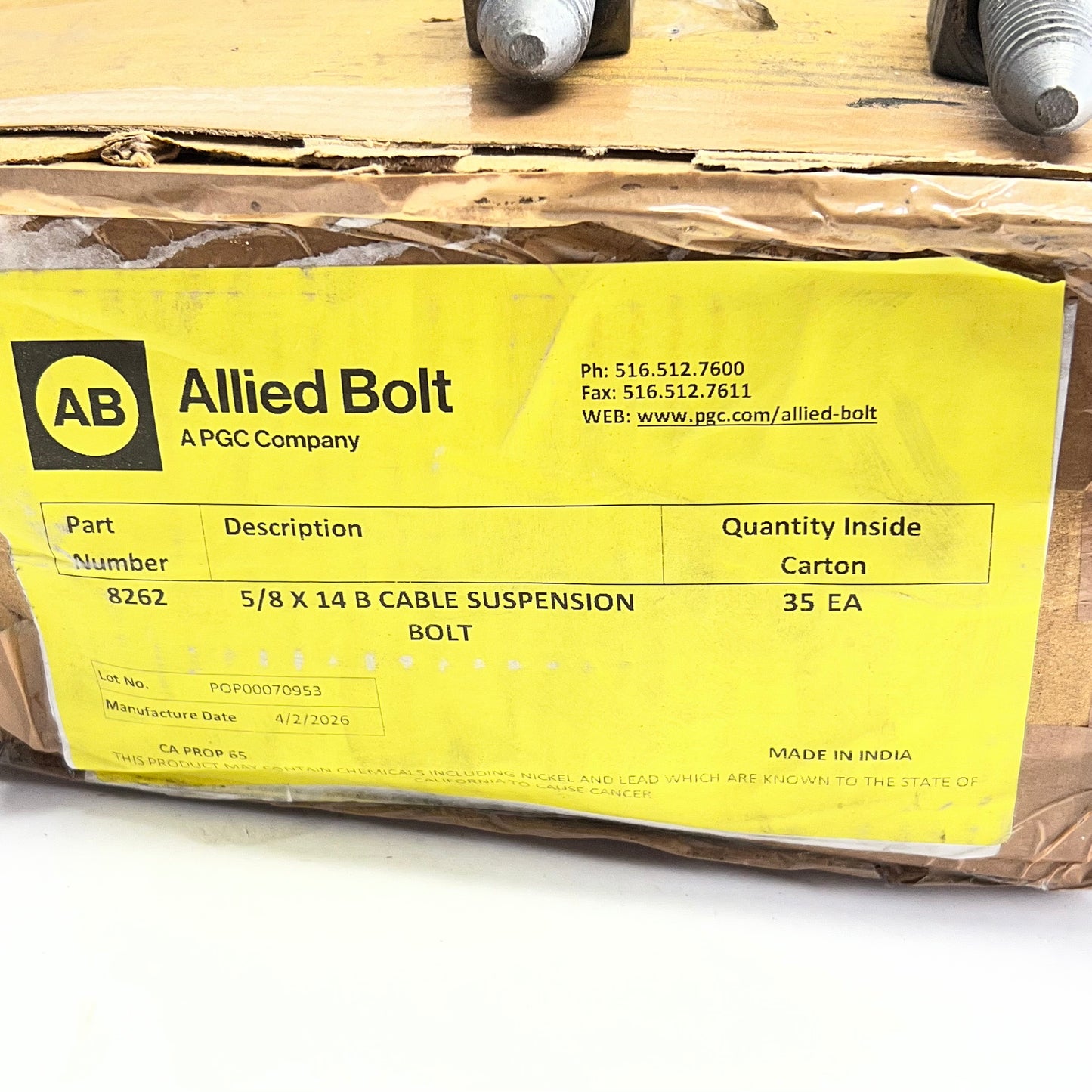 ALLIED BOLT (35 PACK) Cable Suspension Bolts Galvanized 5/8'' X 14'' B 8262