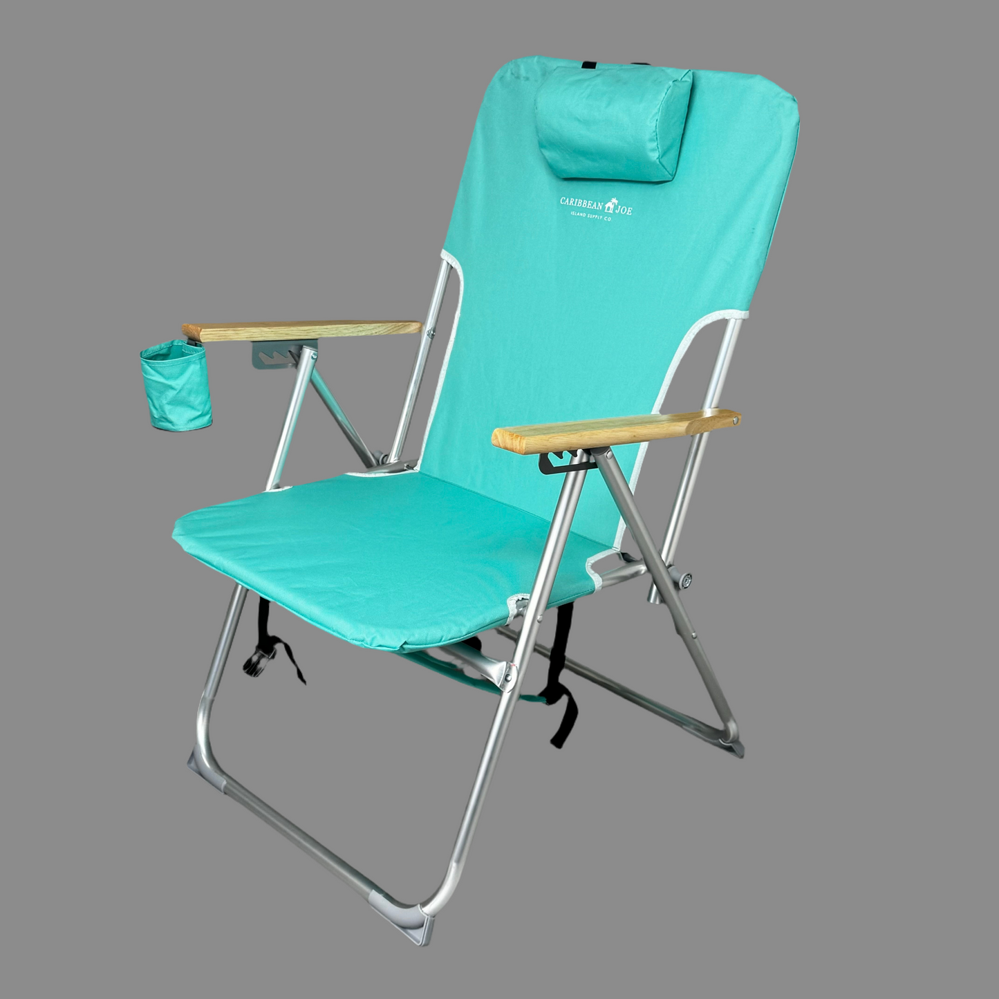 CARIBBEAN JOE 4-Position High Weight Capacity Beach Chair w/ Pillow Teal CJ-7779