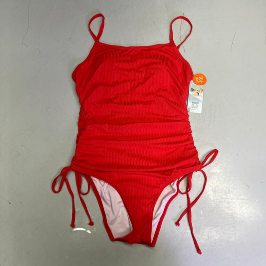 CHARMO Ribbed Adjust Drawstring Long Torso One Piece Swimsuit Women's Sz S Red