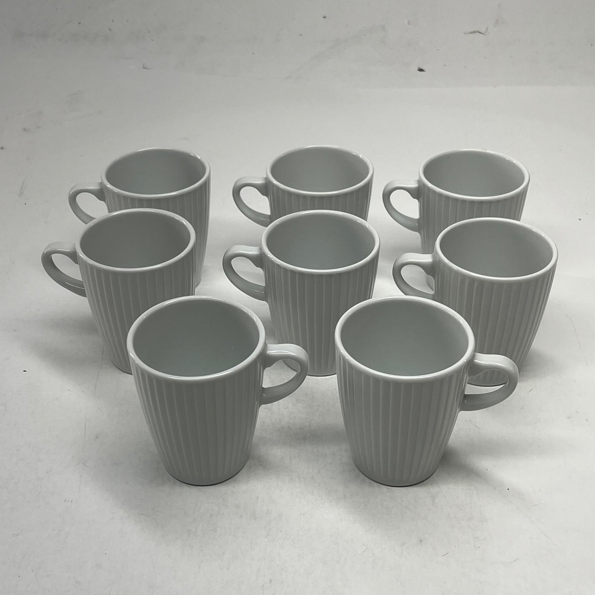 PILLIVUYT (8 PACK) Porcelain Mugs France Made Engraved Stripes 3" x 4" White