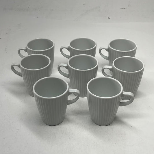 PILLIVUYT (8 PACK) Porcelain Mugs France Made Engraved Stripes 3" x 4" White