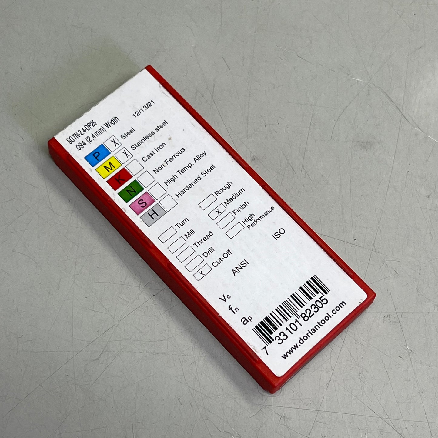 DORIAN TOOL Carbide Cutting Inserts Steel/Stainless Steel 2.4mm W SGTN-2.4-DP25