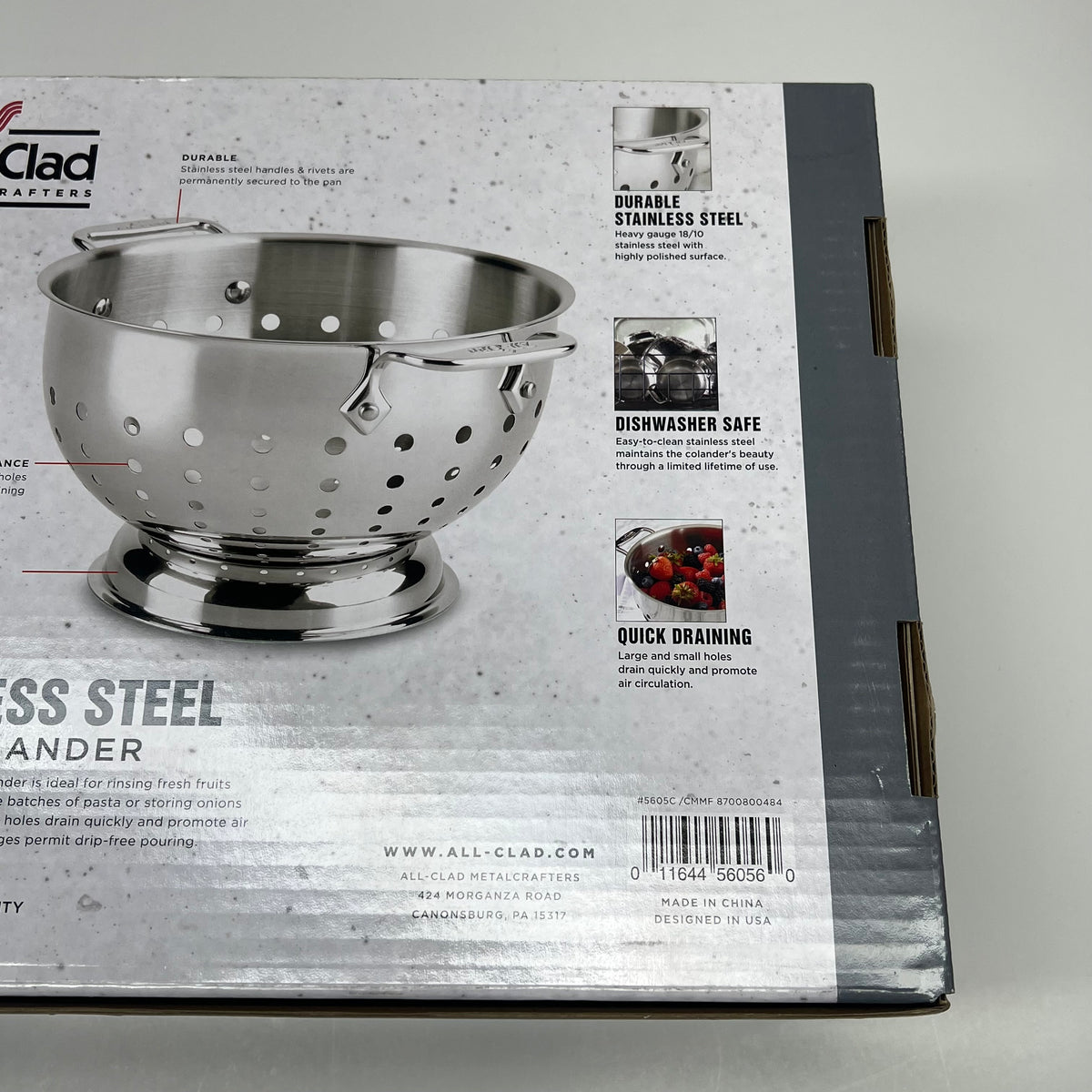 ALL-CLAD Heavy Gauge Stainless Steel Colander 5 Quart Silver 8700800484