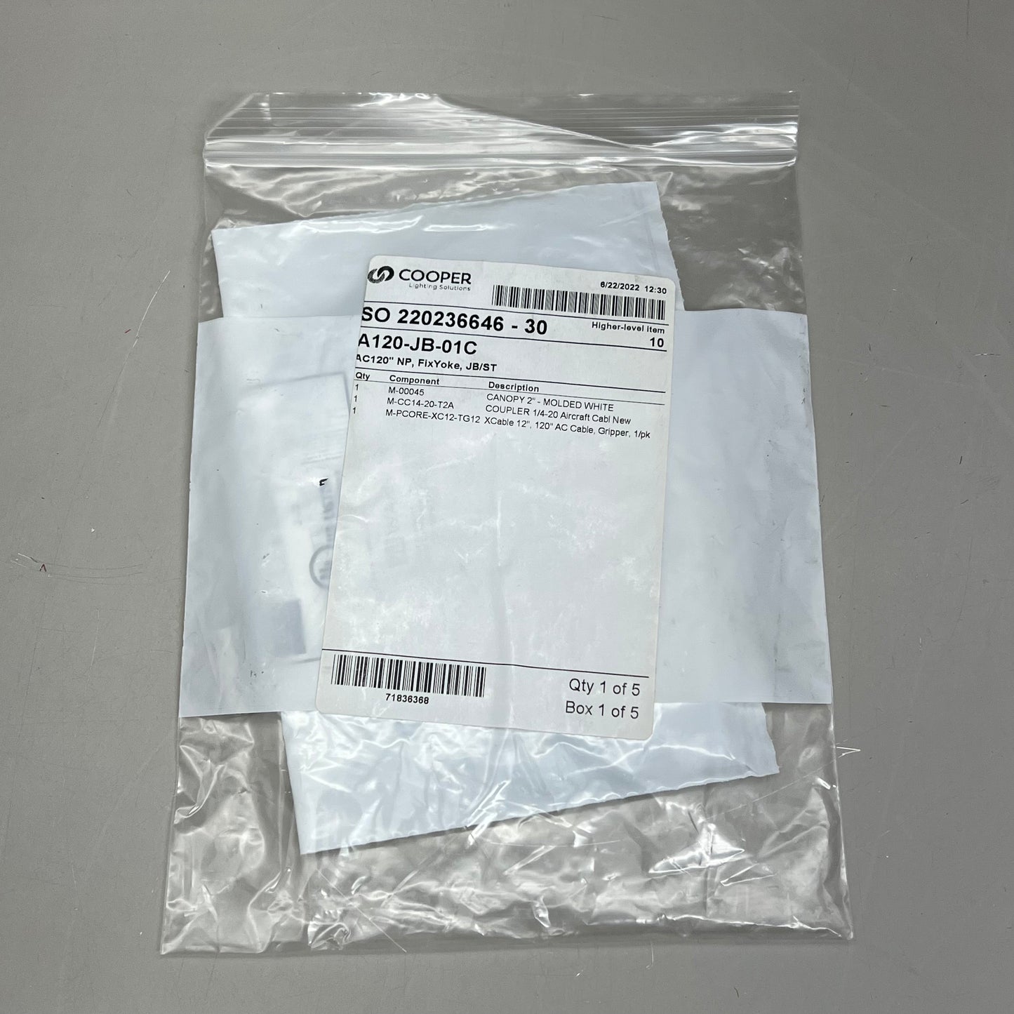 COOPER LIGHTING Hardware Kit A120-JB-01C Molded White SO 220236646-30