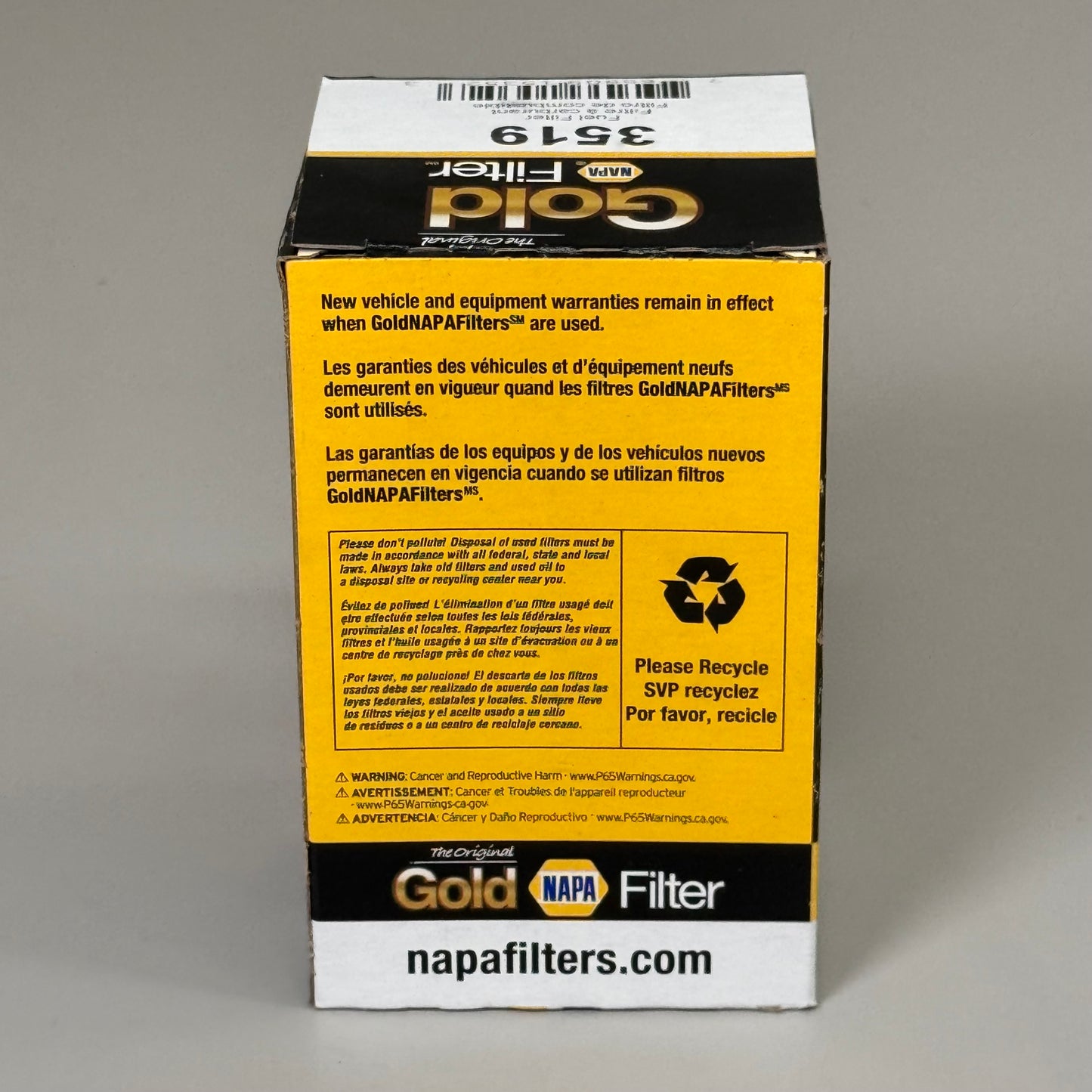 NAPA The Original Gold Fuel Filter Enhanced Cellulose 3/4"-16 Thread 3519