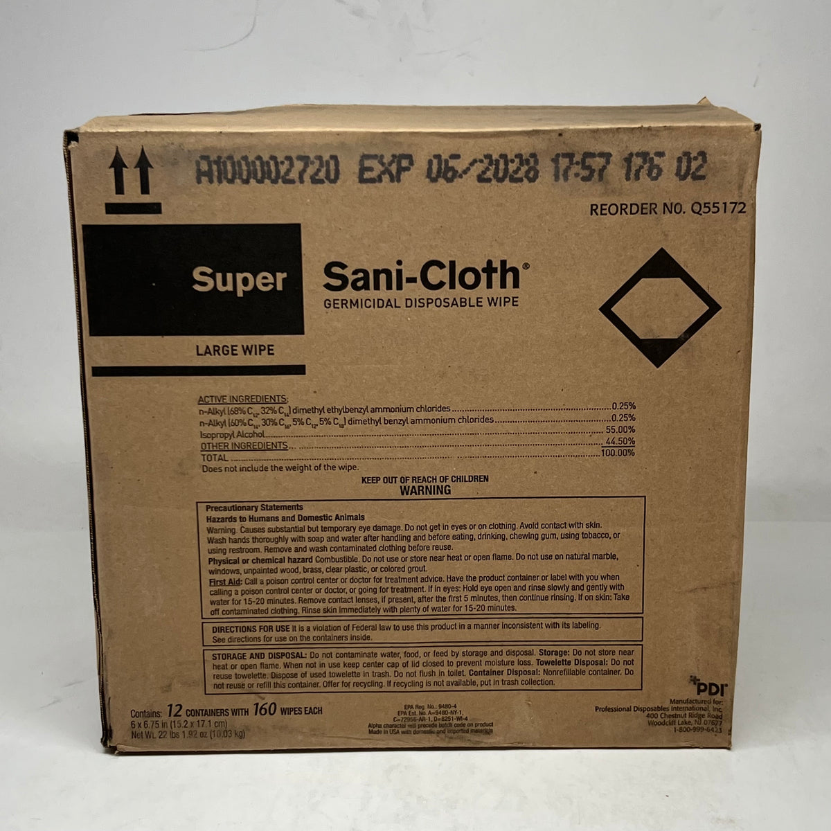 PDI (12 PACK) Super Sani-Cloth Large Wipes 160ct Each BB 06/2028