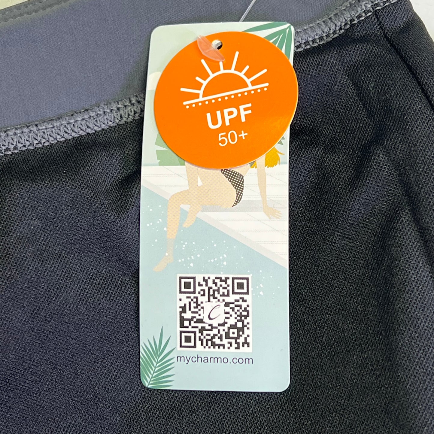 ATTRACO High Waist Swim Shorts Criss Cross Mesh Leg Women's Sz 2XL Grey/Black