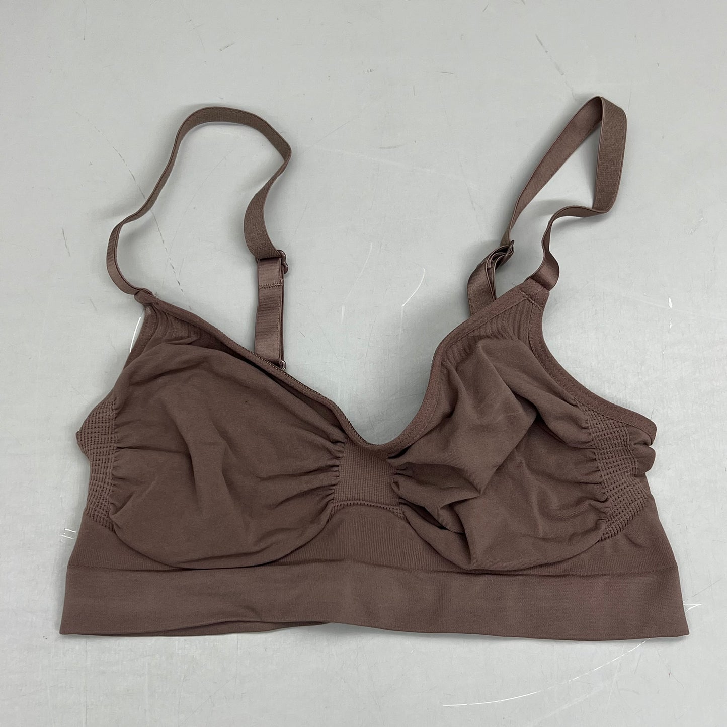 SKIMS Strong Support Seamless Bralette Pique Stitching Women's Sz S Umber