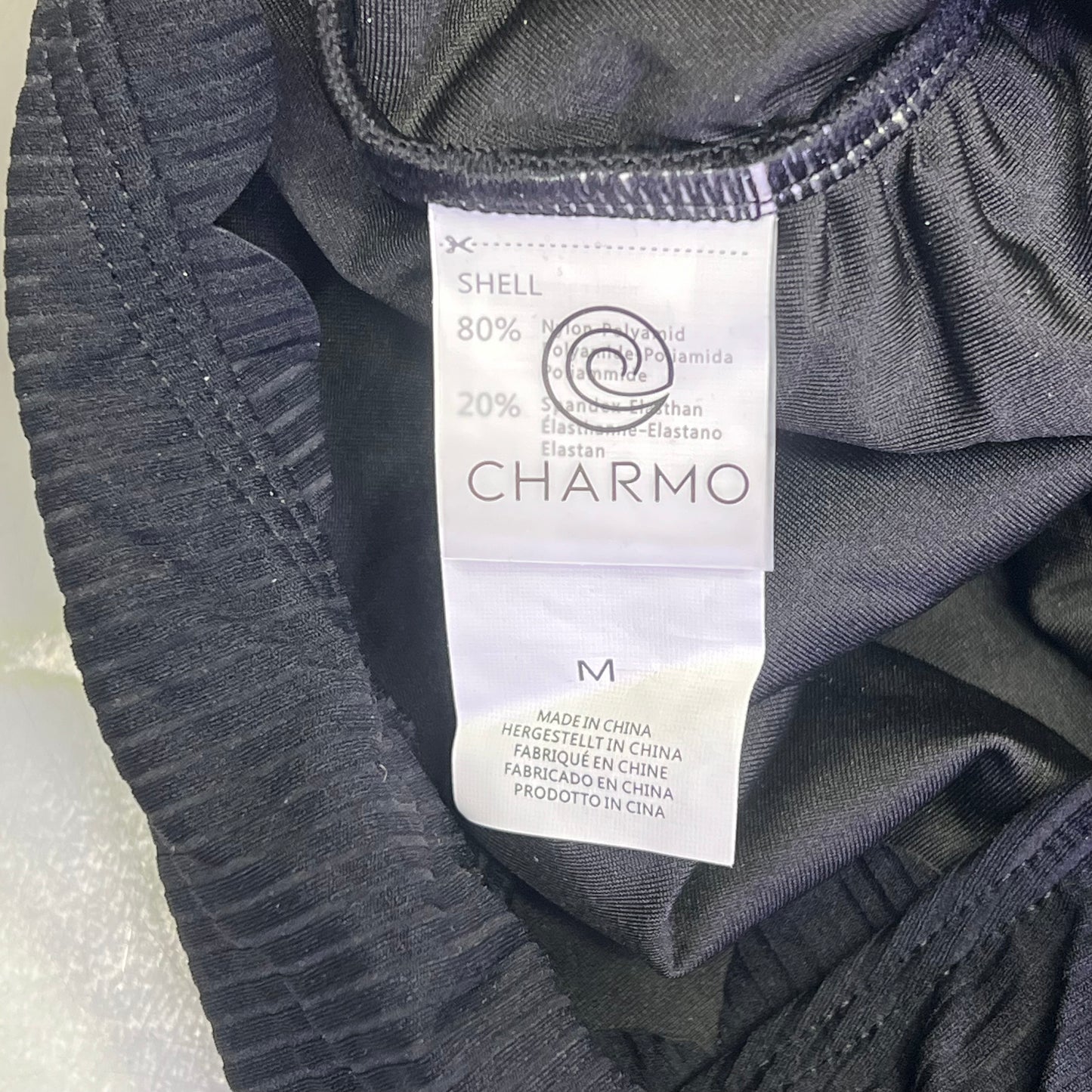 CHARMO Asymmetrical Retro Ribbed Moderate Cut One Piece Swimwear Wmn Sz M Black