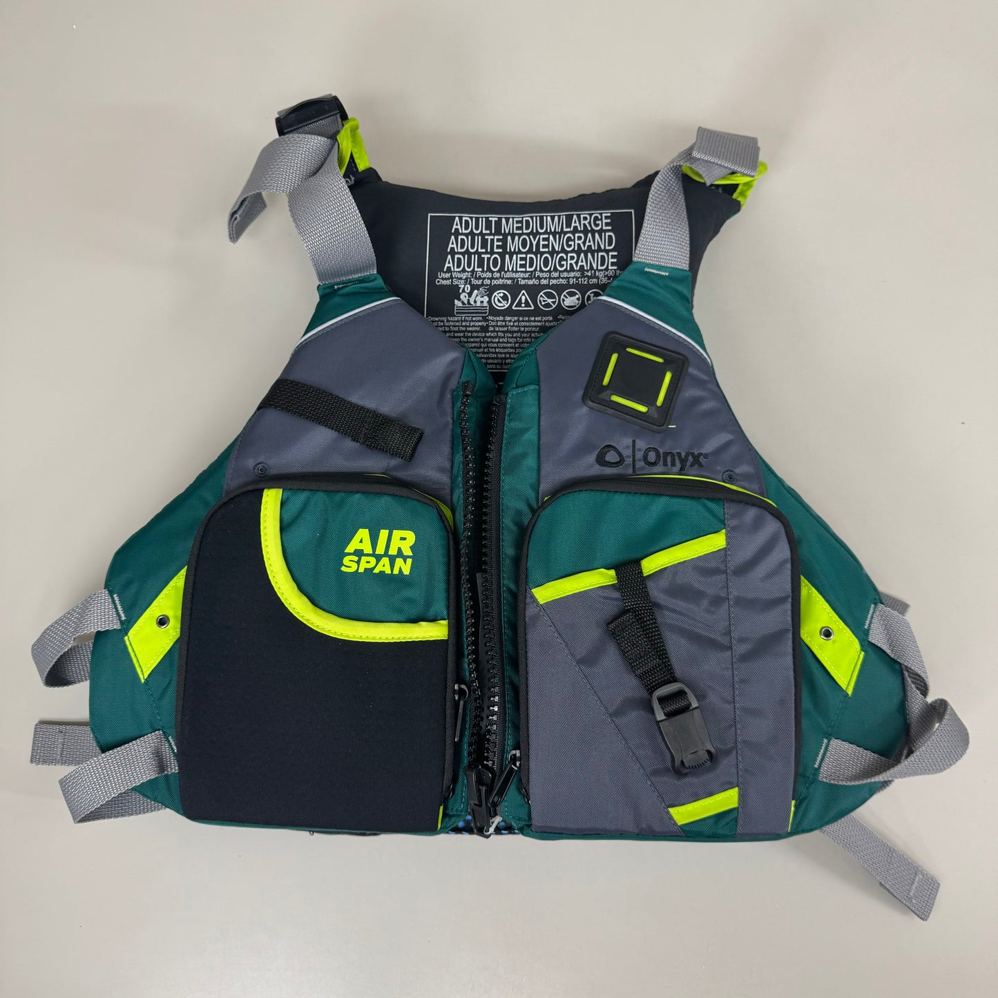 ONYX Airspan Technology Angler Life Jacket SZ Adult M/L Green 123200-400-040-23