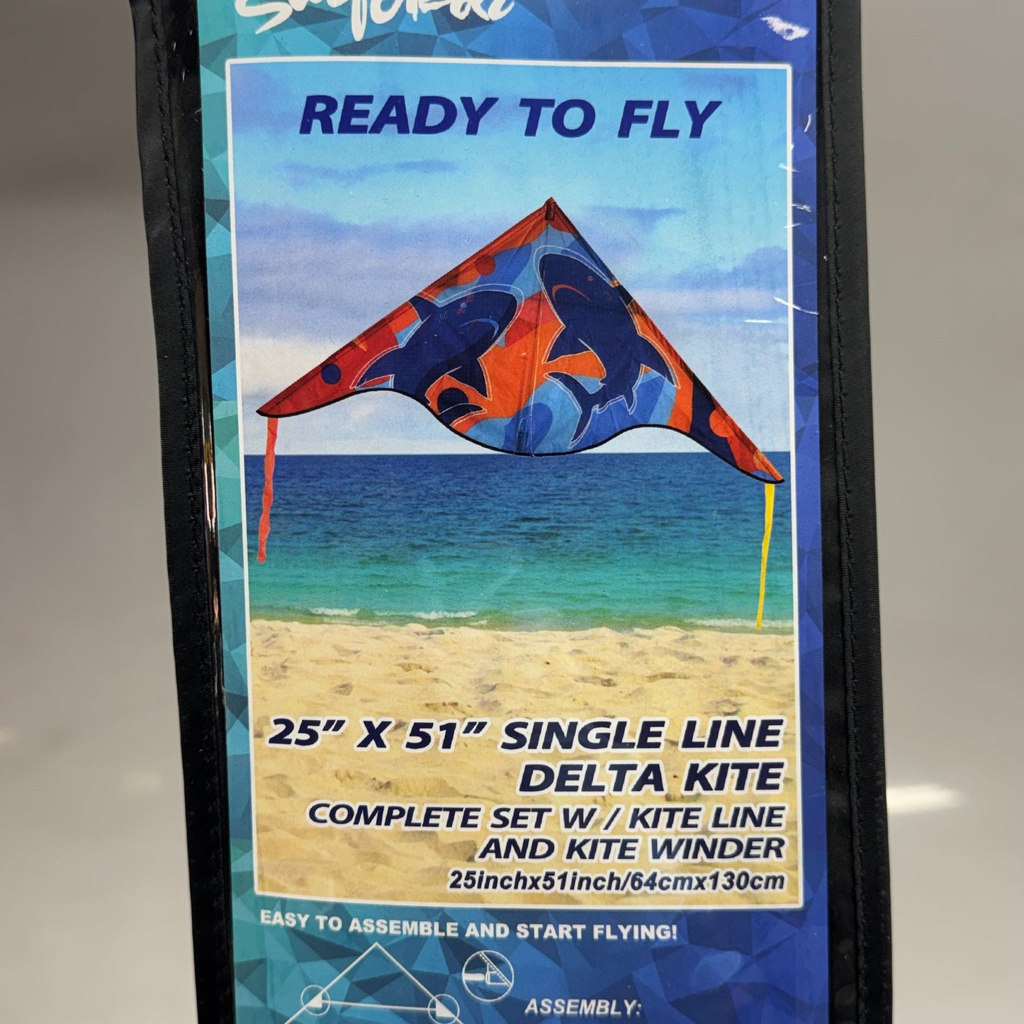 SURFGEAR Single Line Whale-Designed Delta Kite - Complete Set with Kite Line & Winder Sz 25" x 51" KIT2 DELTA KITE