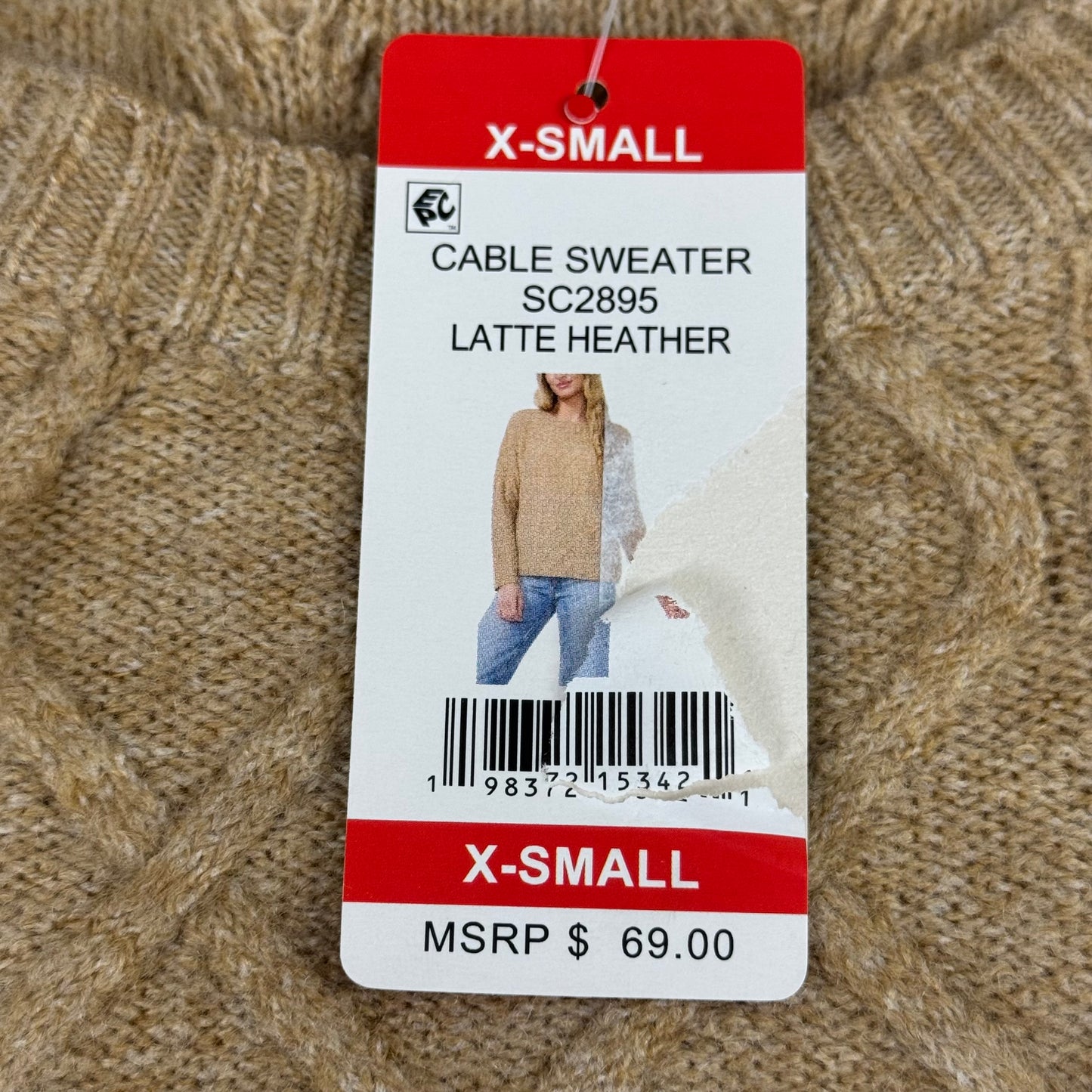 VINCE CAMUTO Cable Knit Sweater Women's Sz-XS Latte Heather SC2895