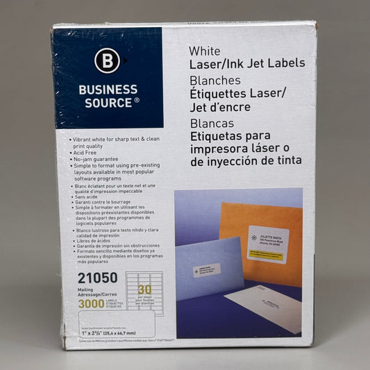 BUSINESS SOURCE (3,000 Labels) Laser Ink Jet Labels 1" x 2-5/8" White 21050 AS-IS