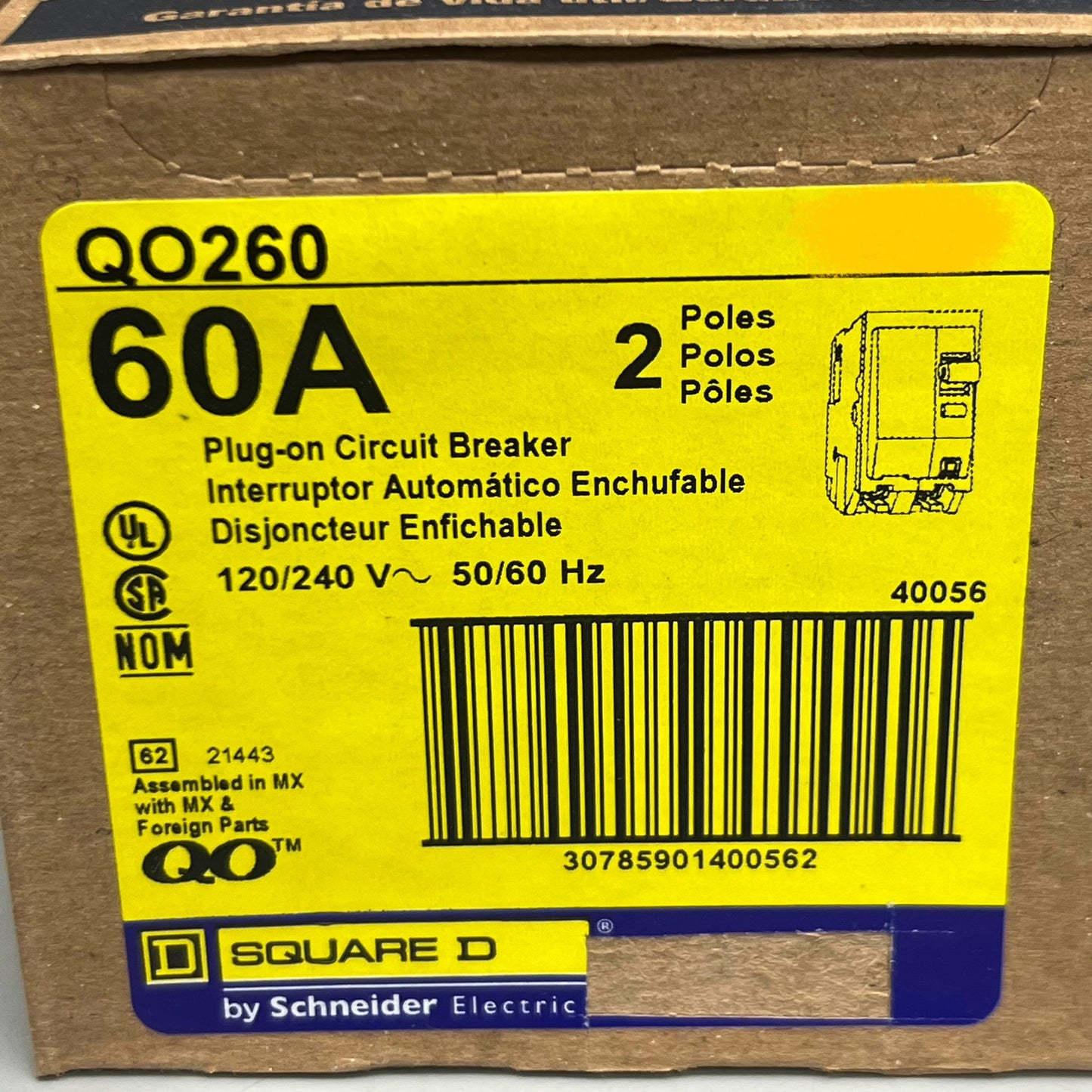 SQUARE D 5 PK Plug-on Circuit Breaker 60A-120/240V QO260