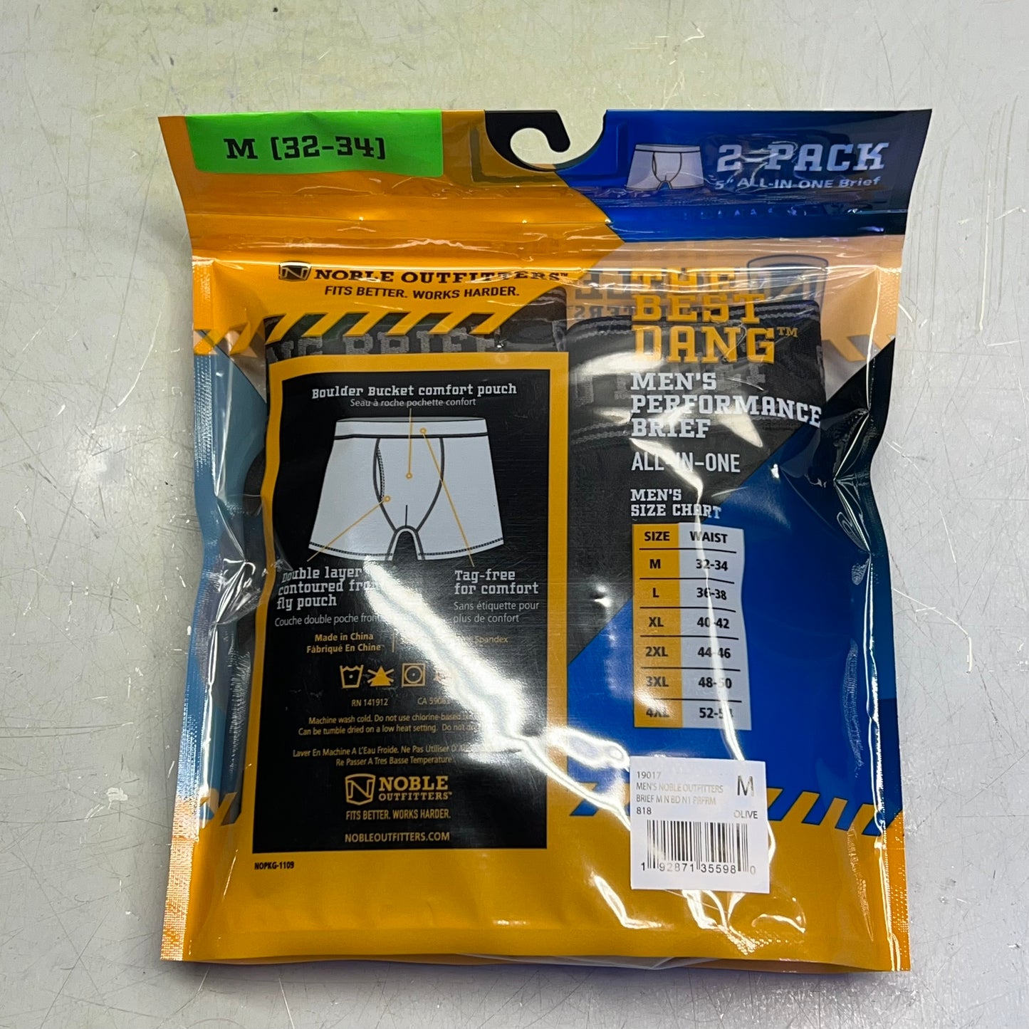 NOBLE OUTFITTERS (SET OF 2) The Best Dang Performance Brief Men's Sz M Black