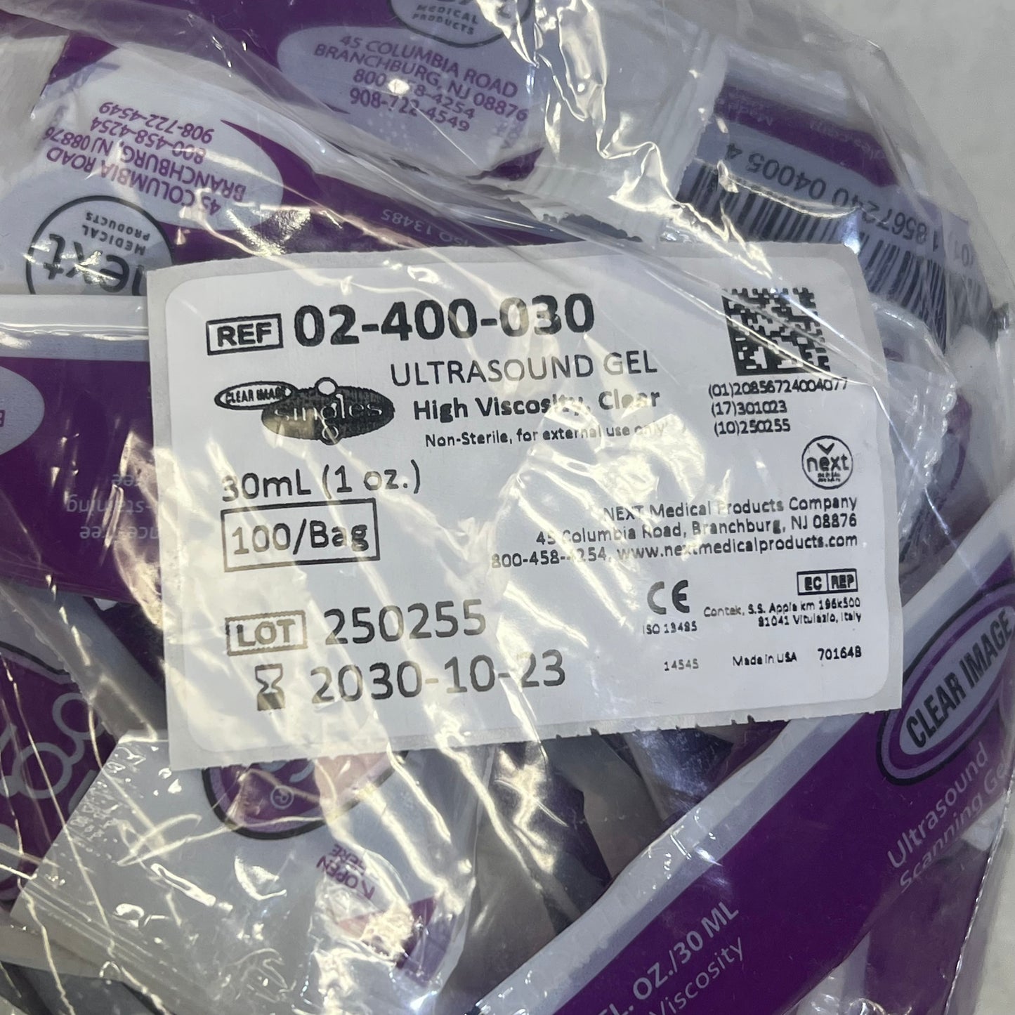 ZA@ CLEAR IMAGE (100 PACK, 1 Fl Oz Each) Singles Lite Ultrasound Gel Packets High Viscosity Clear