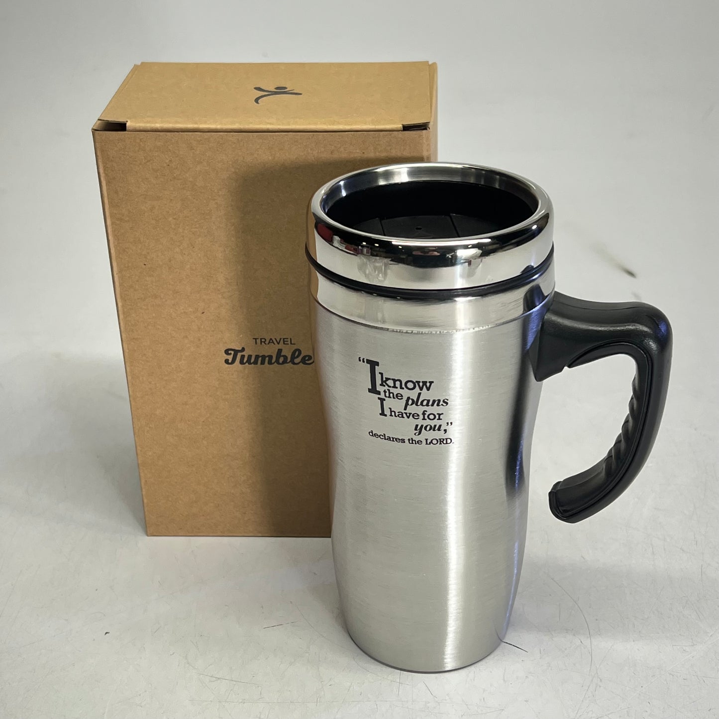 CHRISTIAN ART GIFTS Travel Mug W/ Handle Jeremiah 29:11 16fl Oz Silver SMUG098