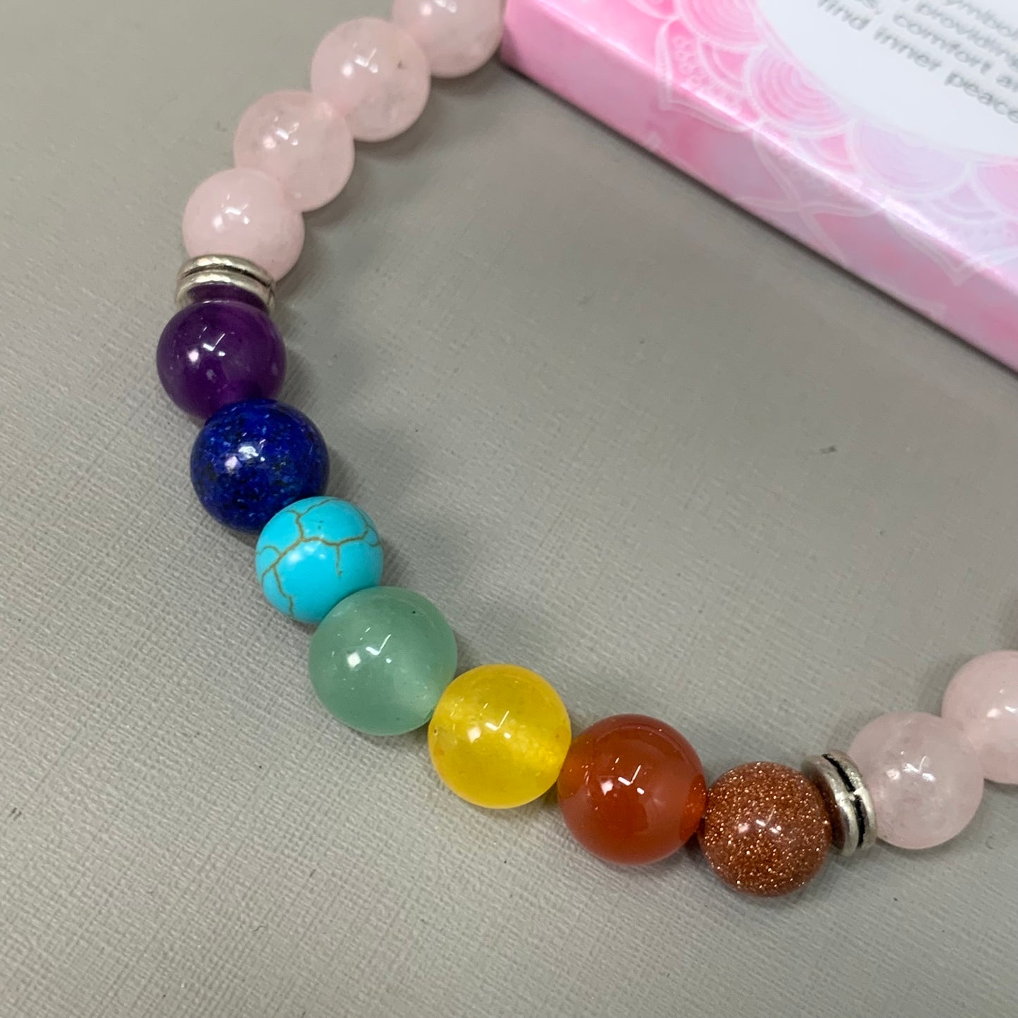 BEST WHOLESALE 8-PACK! Beaded Rose Quartz Rainbow Crystal Bracelets 3" New