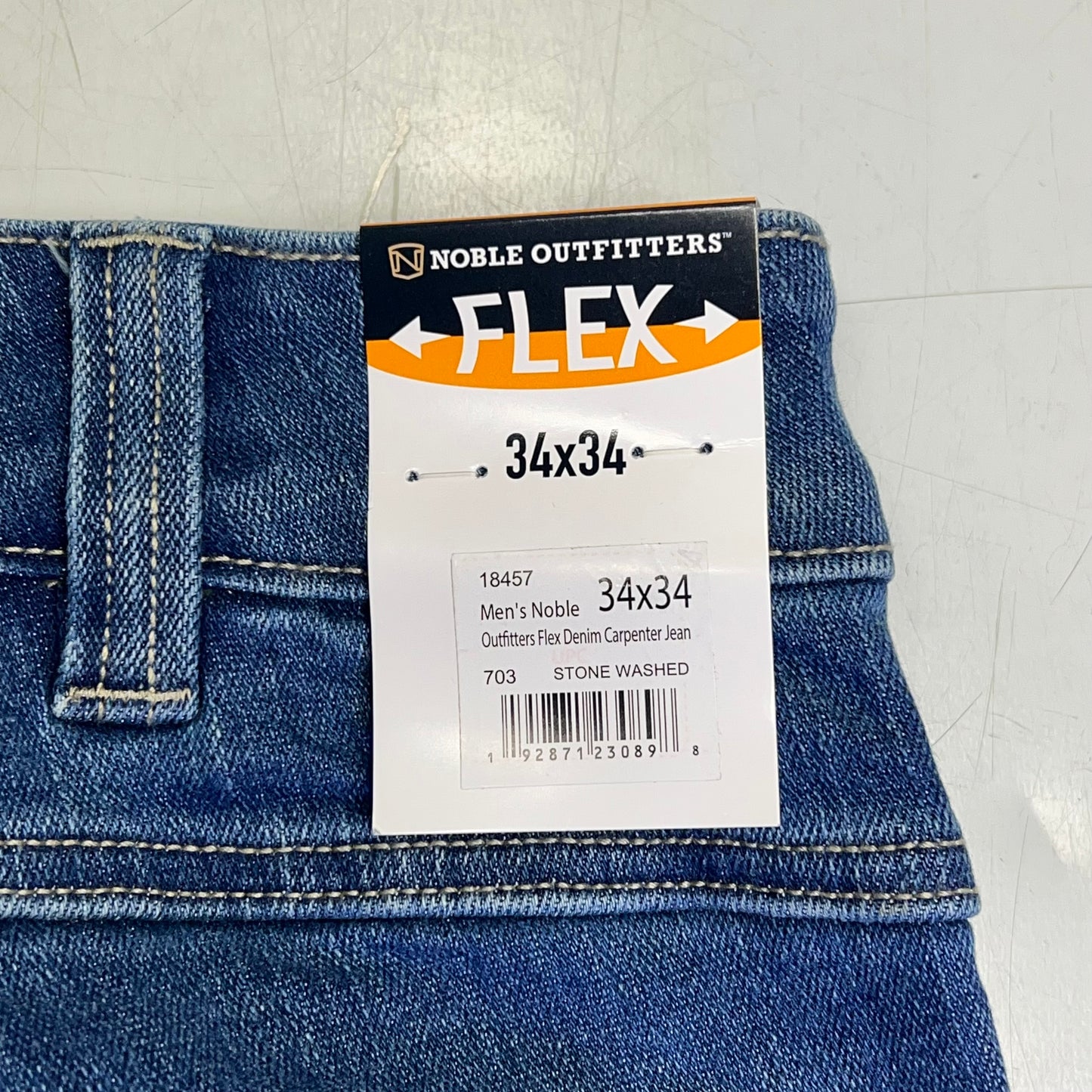 NOBLE OUTFITTERS Flex Denim Carpenter Jean Men's Sz 34x34 Stonewash 18457