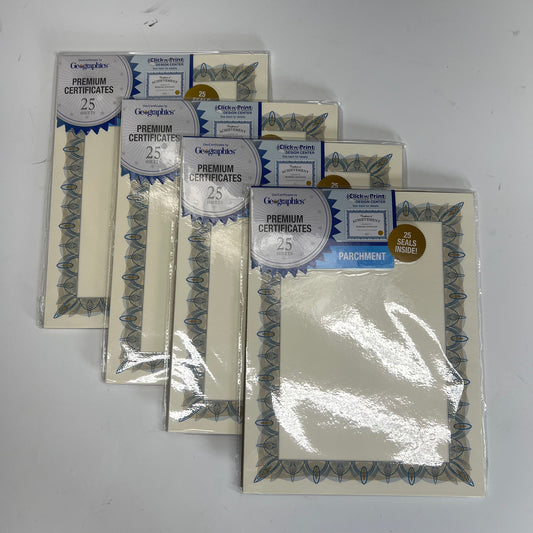 GEOGRAPHICS (4 PACK, 25 SHEETS EACH) Gold Seal Parchment Certificates 8.5"x11"