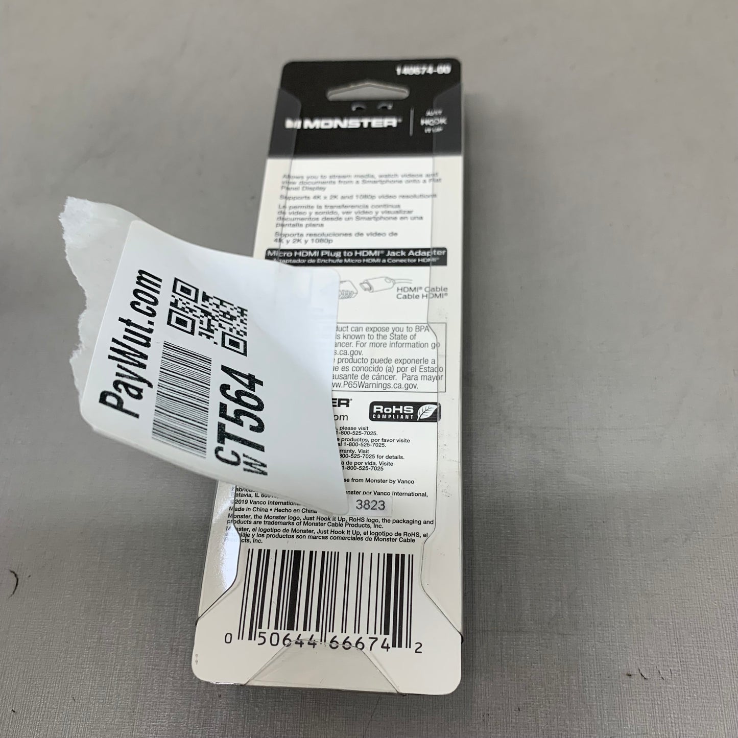 MONSTER Micro HDMI Plug To HDMI Jack Adapter 1 x 3 x 6 inches Black 140674-00