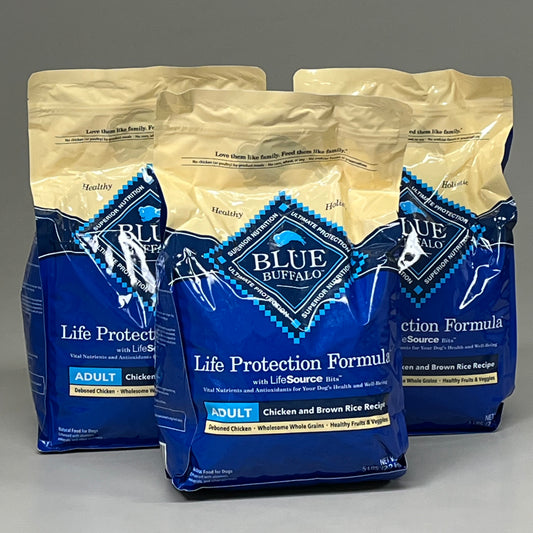 BLUE BUFFALO (3 PACK!) Chicken and Brown Rice Recipe Adult Dog Food 5lbs BB: 07/13/2025