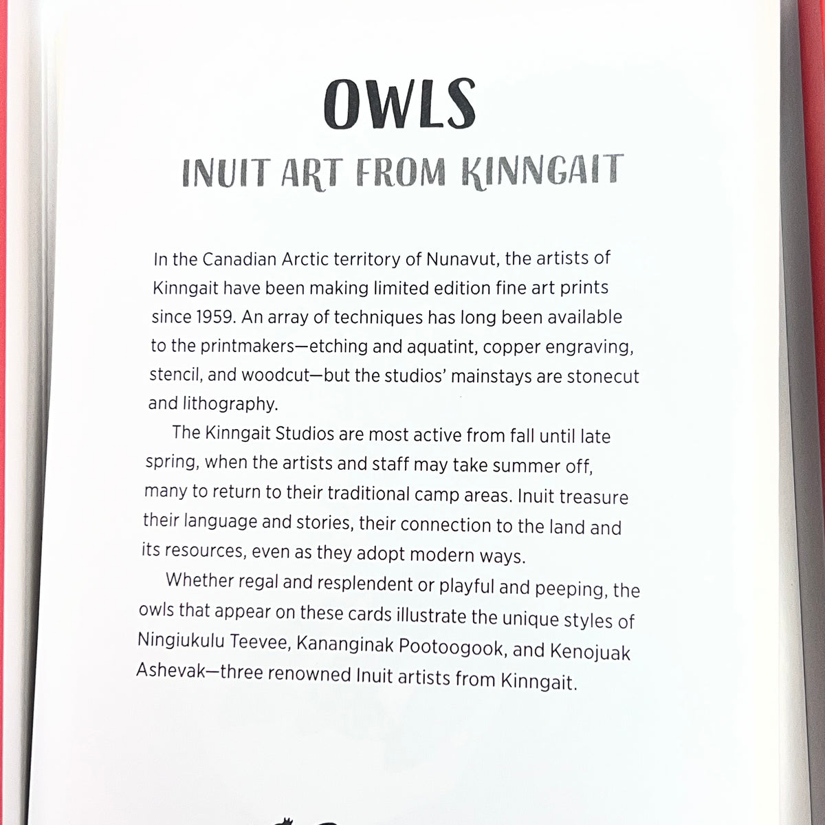 POMEGRANATE (20 PACK) Owls Inuit Art From Kinngait Notecards W/ Envelopes 4x6"