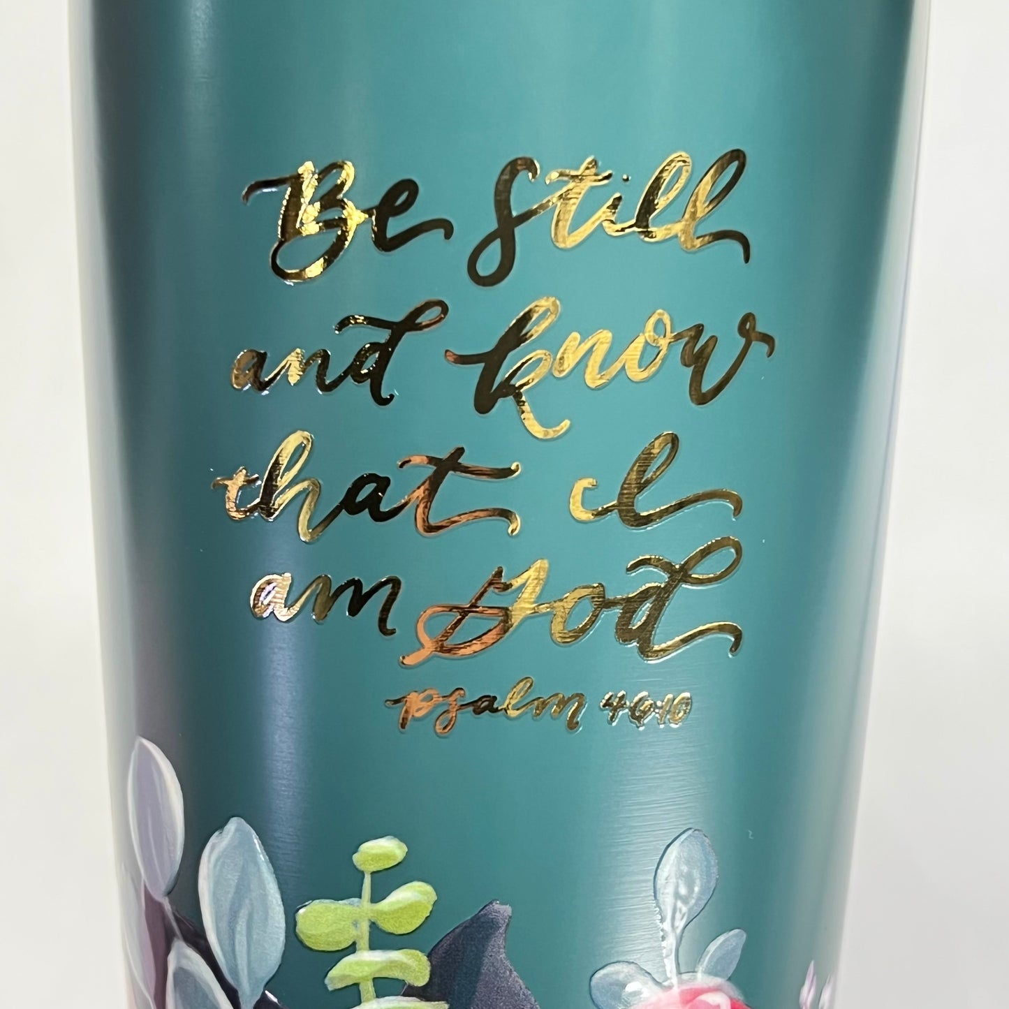 CHRISTIAN ART GIFTS Psalm 46:10 Floral Stainless Steel Travel Tumblr 18 Fl Oz