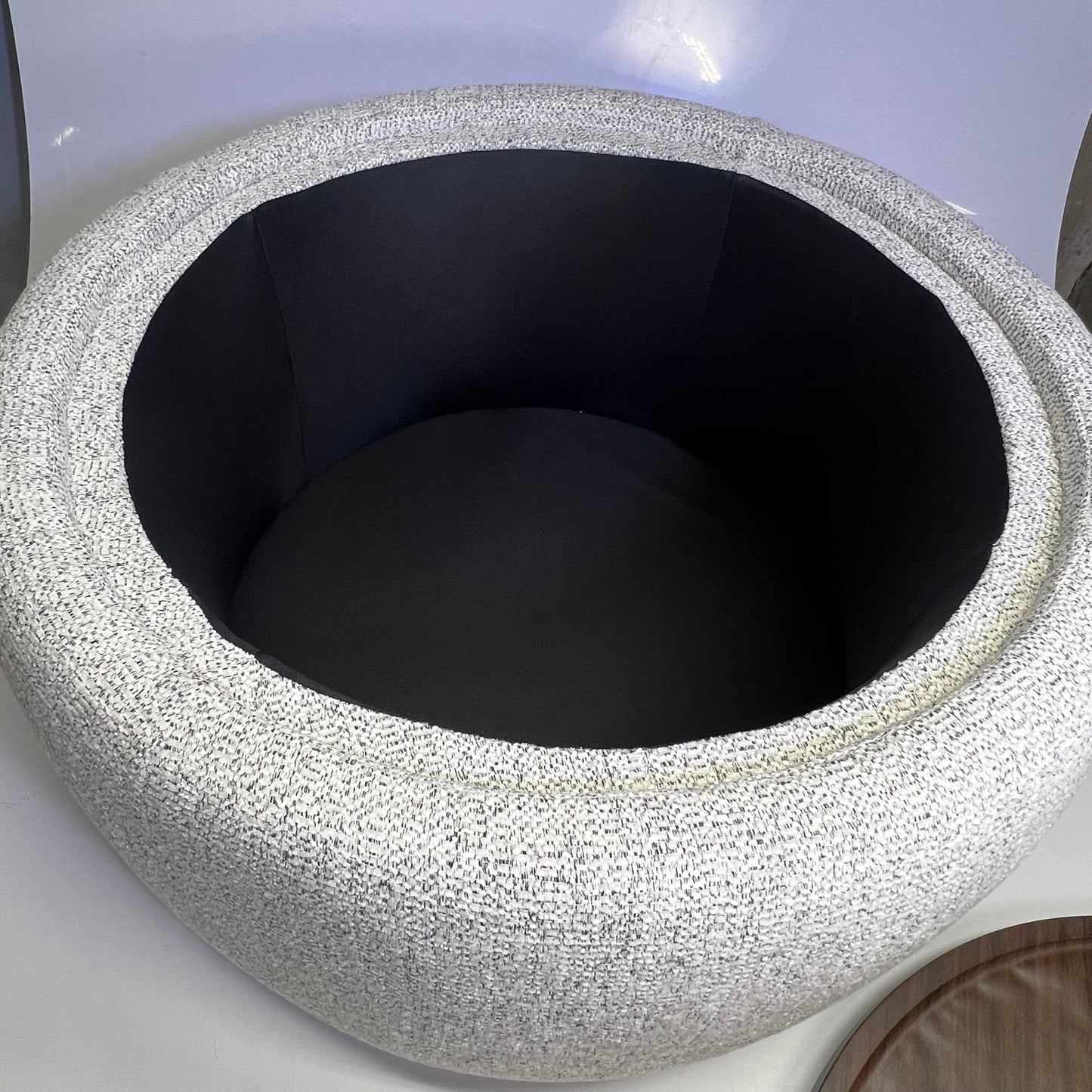 ZA@ VKNOW Modern Round Wooden Tray Ottoman W/ Storage 29.5"x29.5"x16" Grey/ Brown VK413BEI