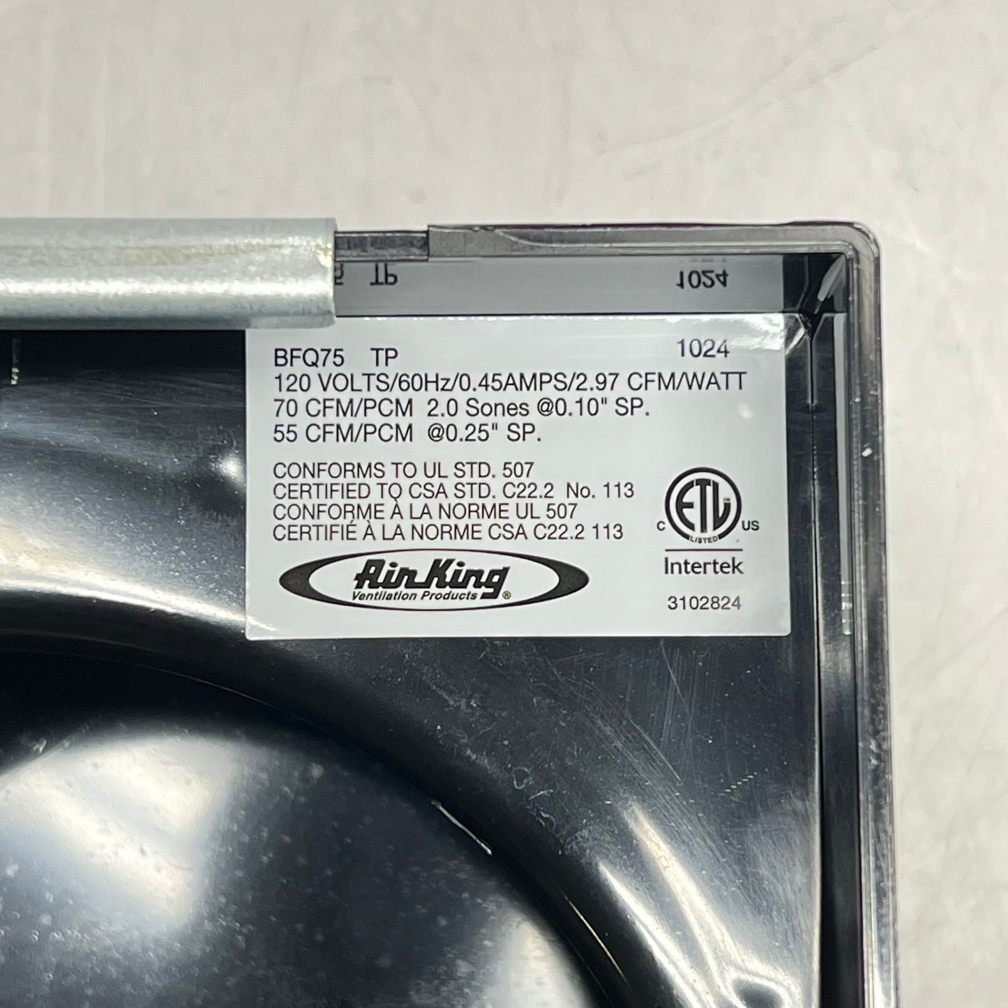 AIR KING Ceiling Mounted Snap-in Exhaust Fan Housing 90 CFM 2.5 Sone BFQ90