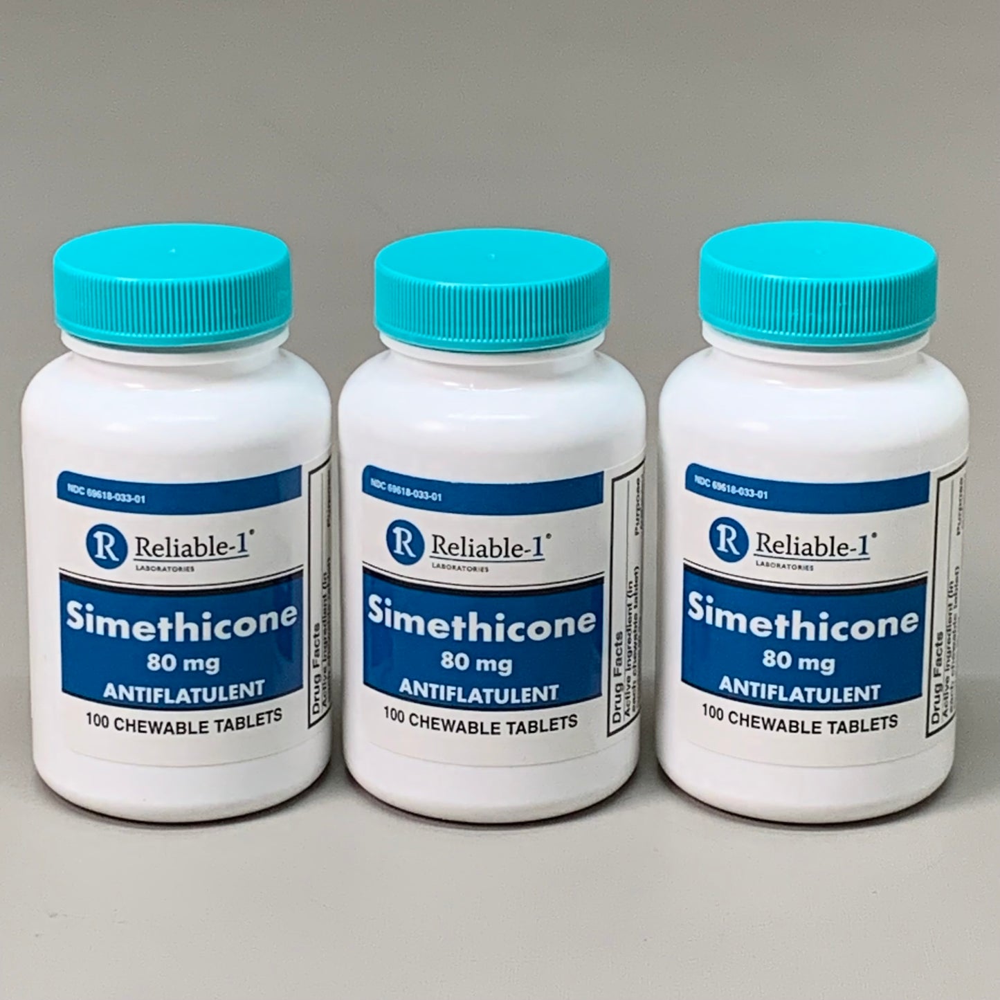 RELIABLE 1 (3 PACK!) Simethicone 80 MG Chew Tablets 100 Tablets 23H385 BB-08/2025