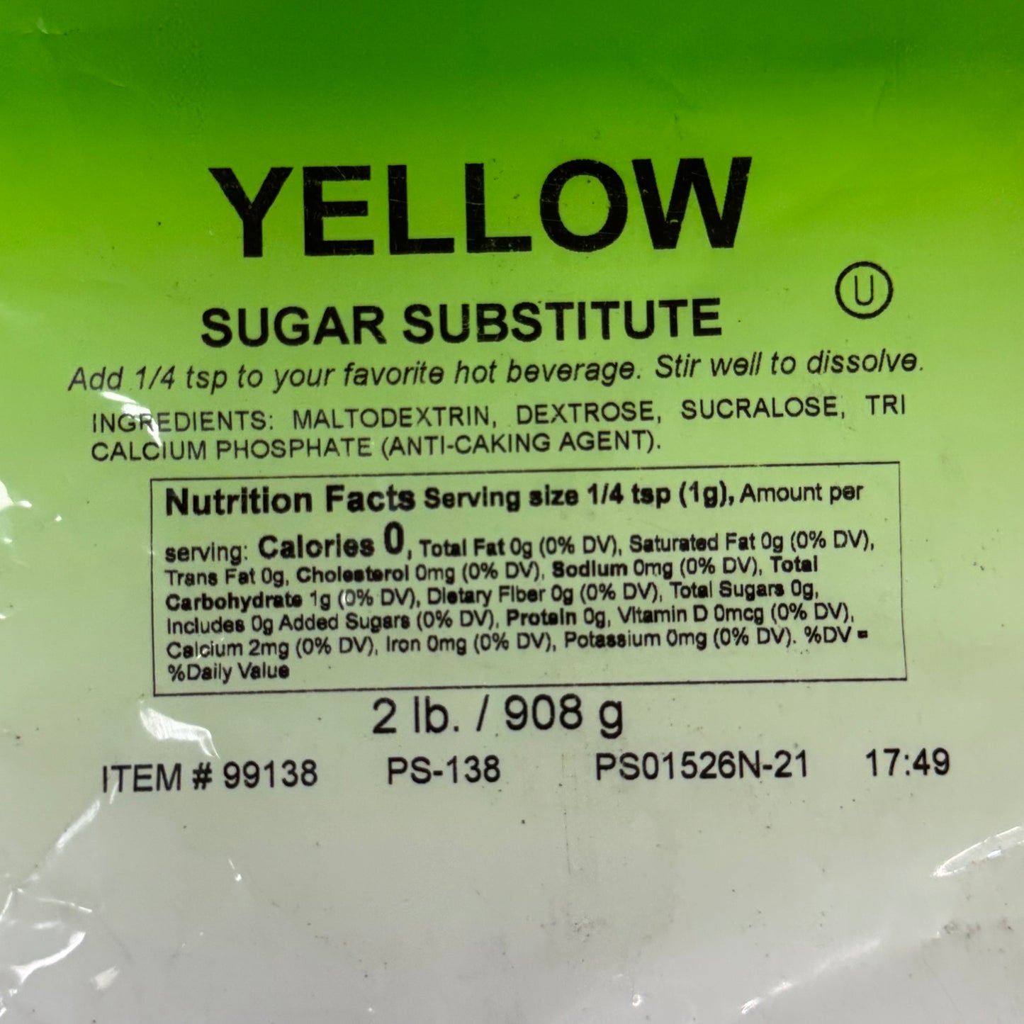 PERFECT SERVINGS (3 Bags 2lbs Each) Yellow Sugar Substitute  Yellow