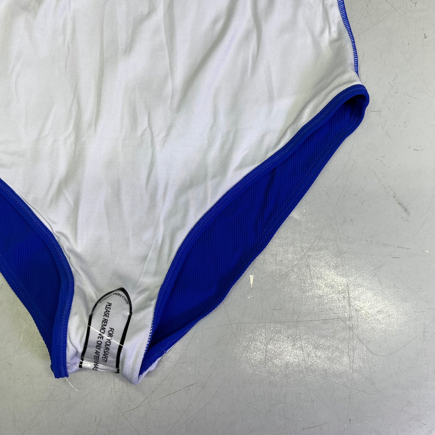 CHARMO Square Neck Half Zip One Piece Swimsuit Women's Sz L Bright Blue/White